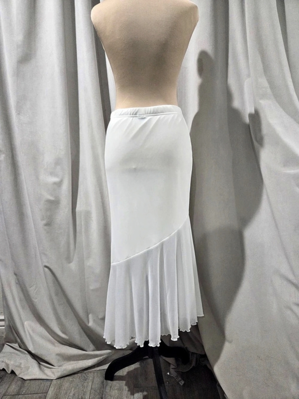 White Ruffle Hem Midi Skirt